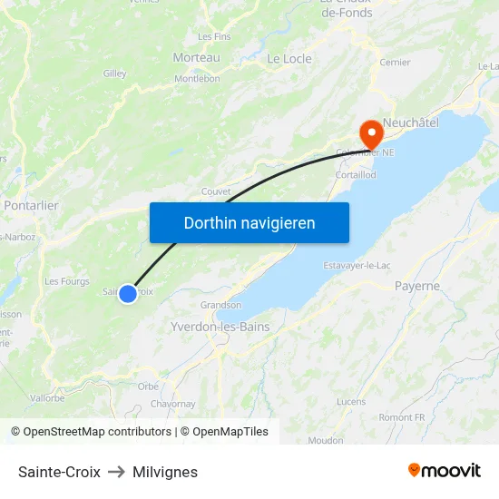 Sainte-Croix to Milvignes map