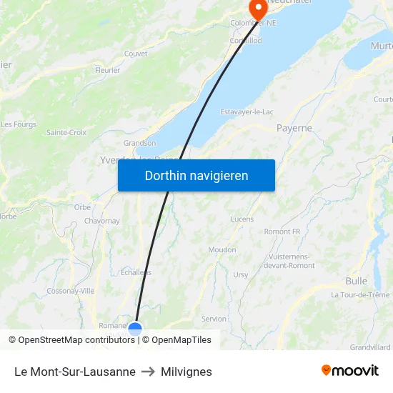 Le Mont-Sur-Lausanne to Milvignes map