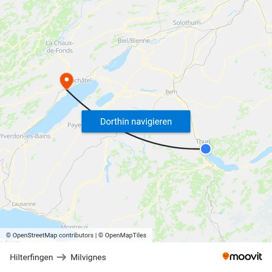 Hilterfingen to Milvignes map