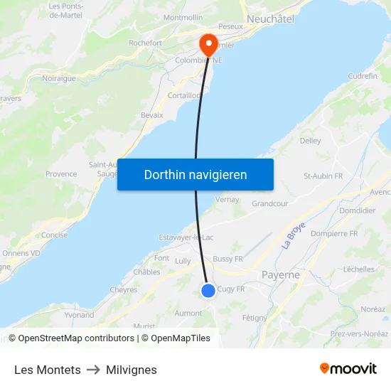 Les Montets to Milvignes map