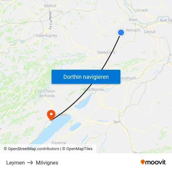 Leymen to Milvignes map