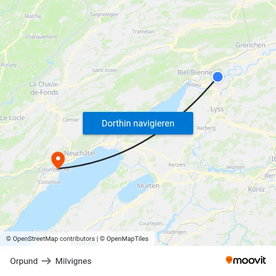 Orpund to Milvignes map