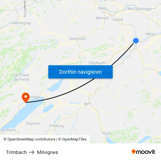 Trimbach to Milvignes map