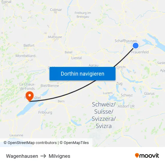Wagenhausen to Milvignes map