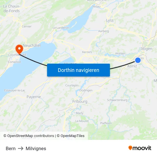Bern to Milvignes map