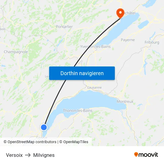 Versoix to Milvignes map