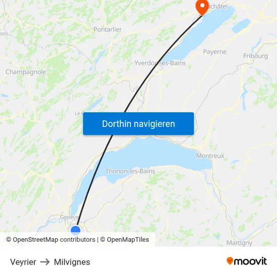 Veyrier to Milvignes map