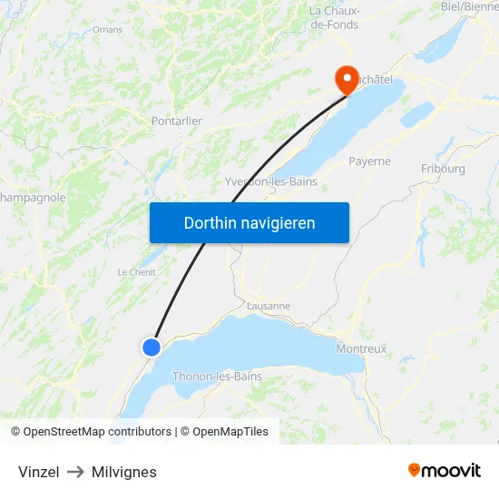Vinzel to Milvignes map