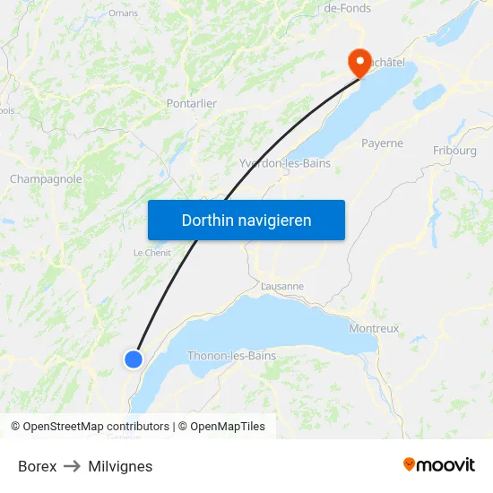 Borex to Milvignes map