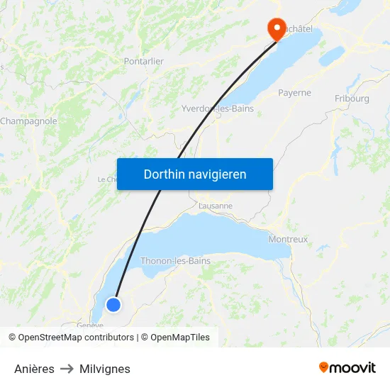 Anières to Milvignes map