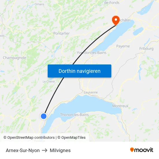 Arnex-Sur-Nyon to Milvignes map