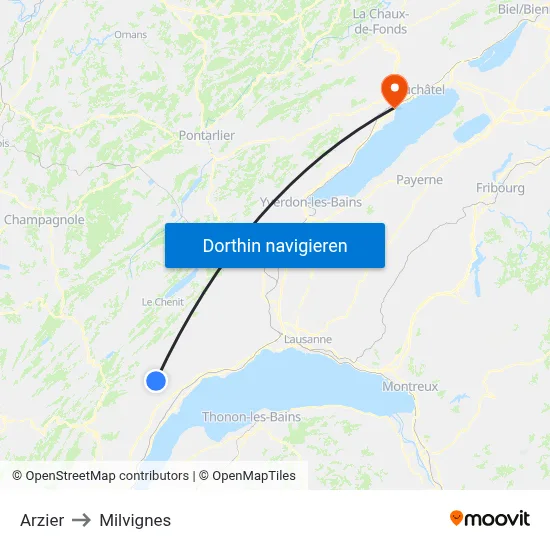 Arzier to Milvignes map