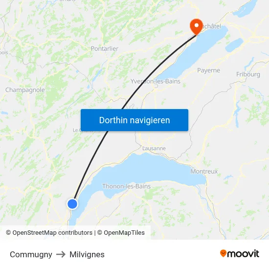 Commugny to Milvignes map