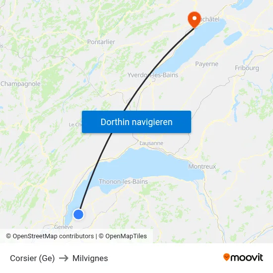 Corsier (Ge) to Milvignes map