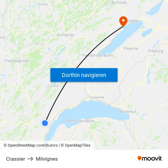 Crassier to Milvignes map