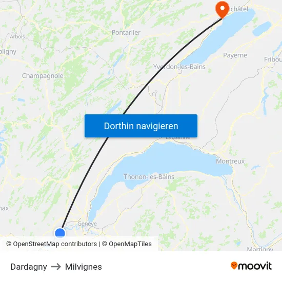 Dardagny to Milvignes map