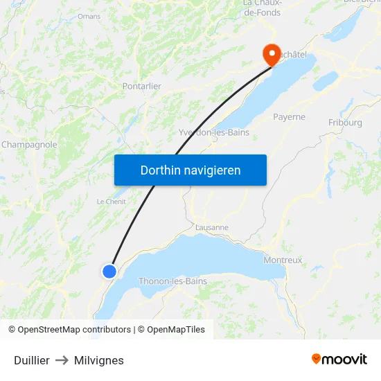 Duillier to Milvignes map