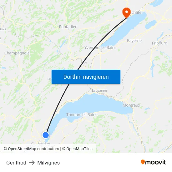 Genthod to Milvignes map