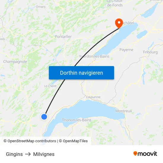 Gingins to Milvignes map