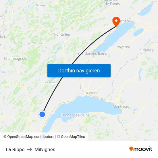 La Rippe to Milvignes map