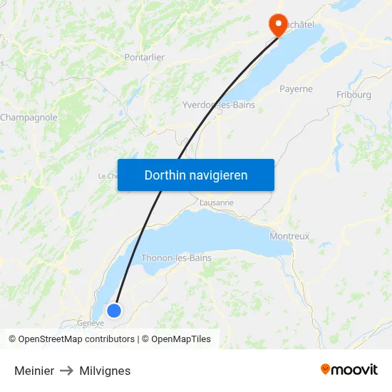 Meinier to Milvignes map