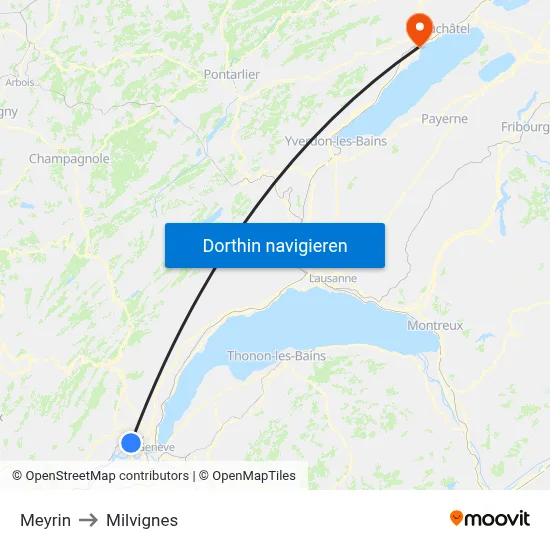 Meyrin to Milvignes map