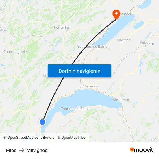 Mies to Milvignes map