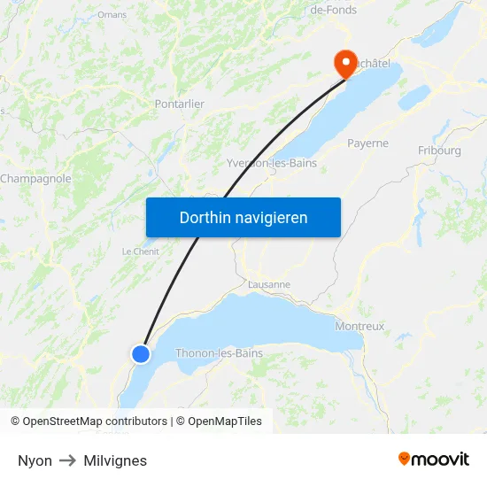 Nyon to Milvignes map
