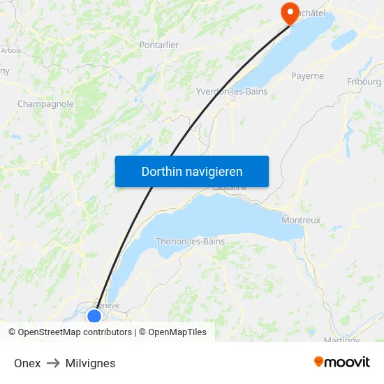 Onex to Milvignes map