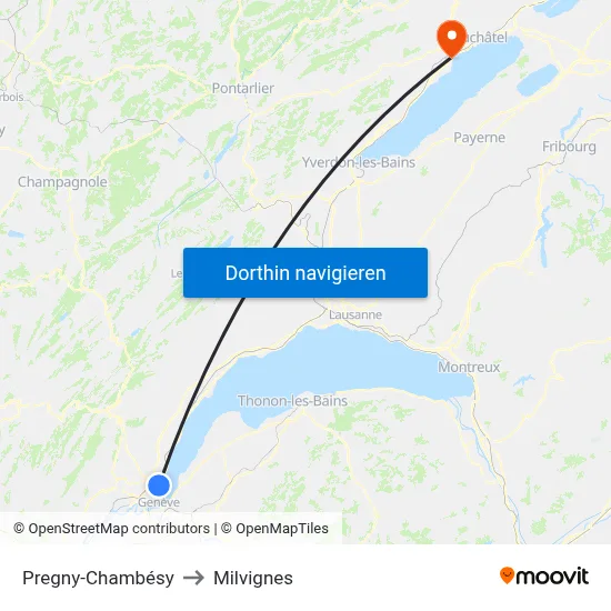 Pregny-Chambésy to Milvignes map