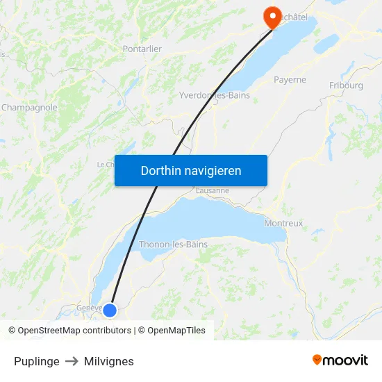 Puplinge to Milvignes map