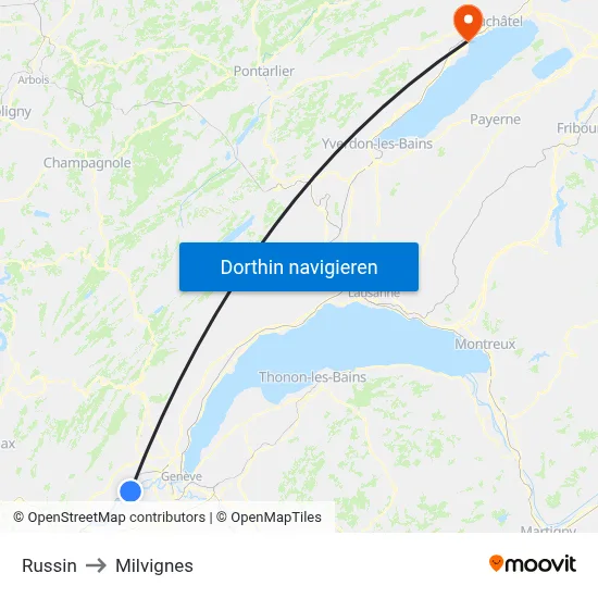 Russin to Milvignes map