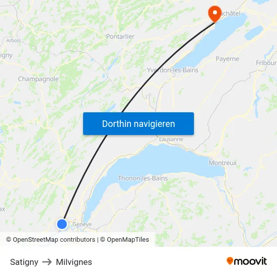 Satigny to Milvignes map