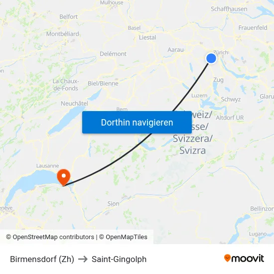 Birmensdorf (Zh) to Saint-Gingolph map