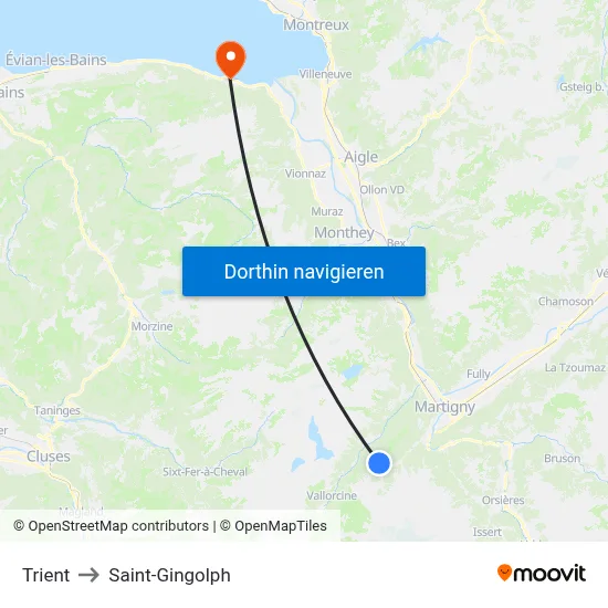 Trient to Saint-Gingolph map