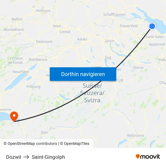 Dozwil to Saint-Gingolph map