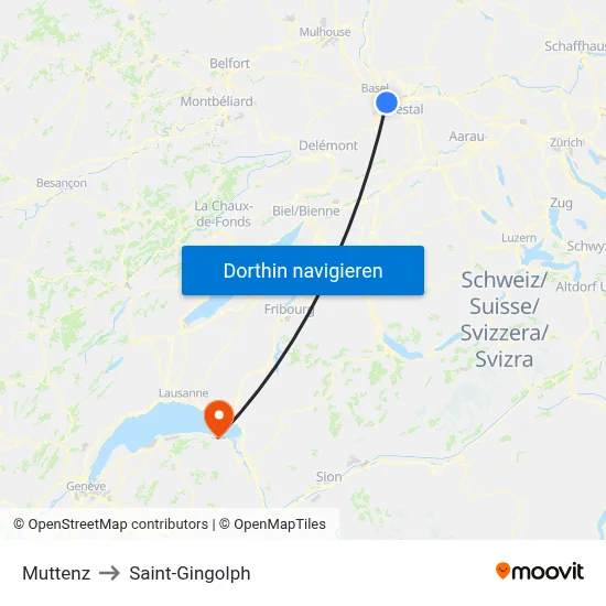Muttenz to Saint-Gingolph map