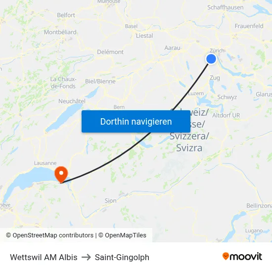 Wettswil AM Albis to Saint-Gingolph map