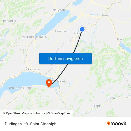 Düdingen to Saint-Gingolph map