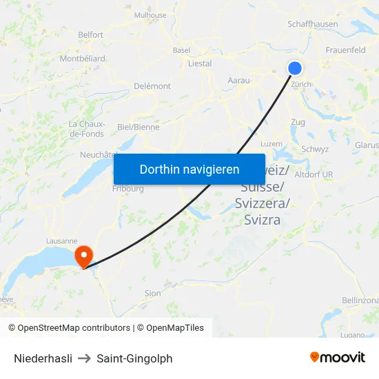 Niederhasli to Saint-Gingolph map
