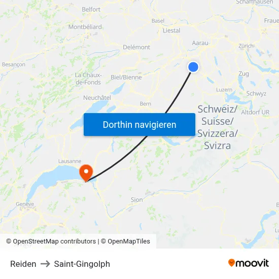 Reiden to Saint-Gingolph map