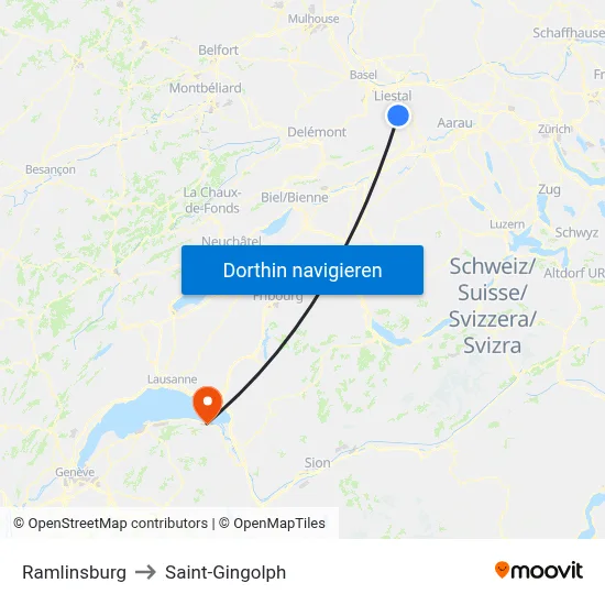 Ramlinsburg to Saint-Gingolph map