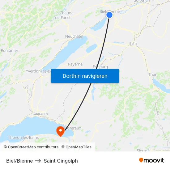 Biel/Bienne to Saint-Gingolph map