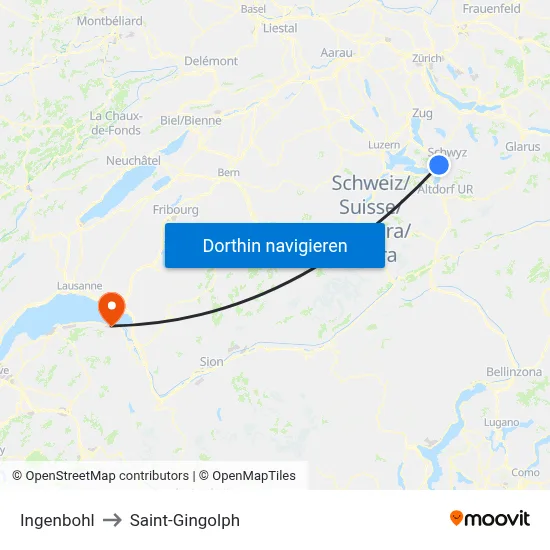 Ingenbohl to Saint-Gingolph map
