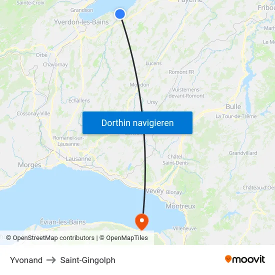 Yvonand to Saint-Gingolph map
