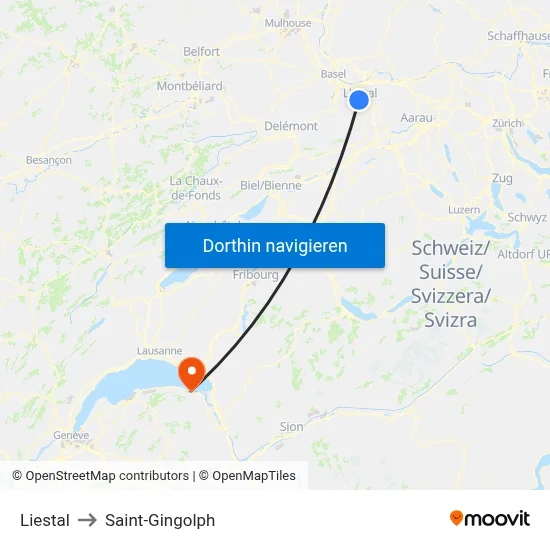 Liestal to Saint-Gingolph map
