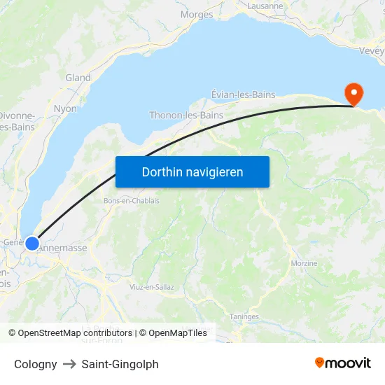 Cologny to Saint-Gingolph map