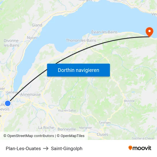 Plan-Les-Ouates to Saint-Gingolph map