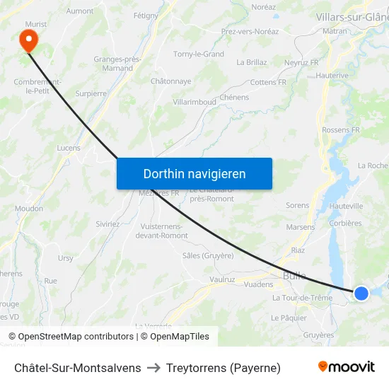 Châtel-Sur-Montsalvens to Treytorrens (Payerne) map