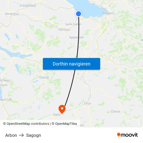 Arbon to Sagogn map